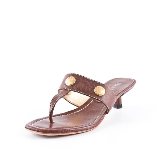 Prada Brown Leather Sandals with Gold Accents - Picture 1 of 7